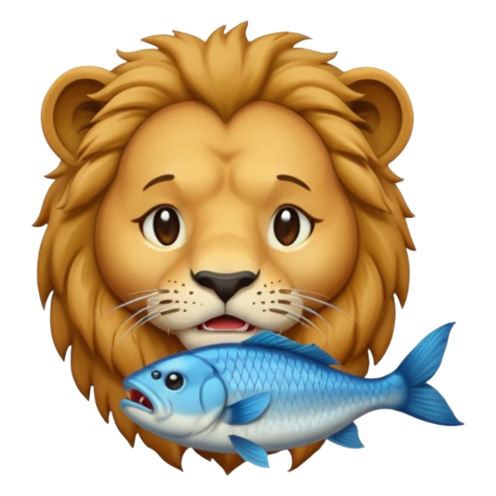  A lion eating a fish, feeling sad, cry, portrait, bust up sticker