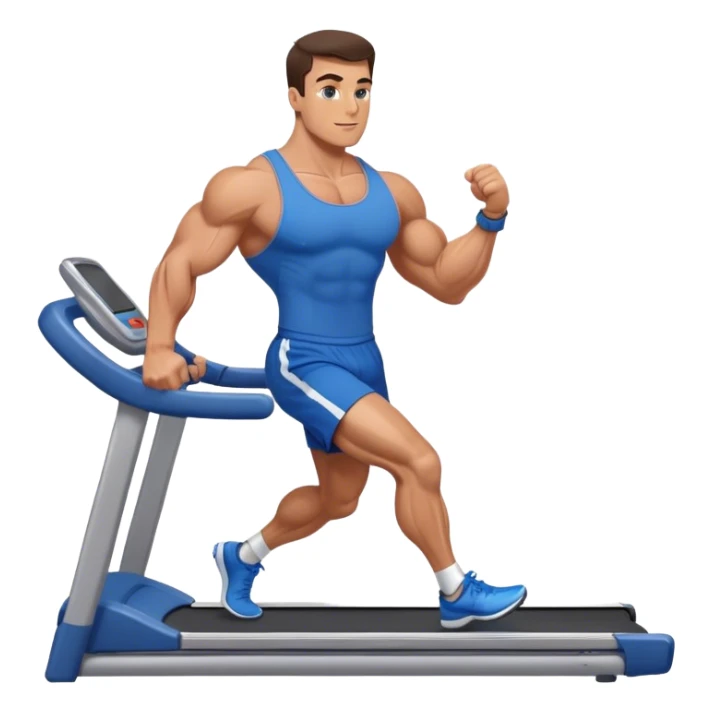 brunette male bodybuilder blue shorts treadmill sticker