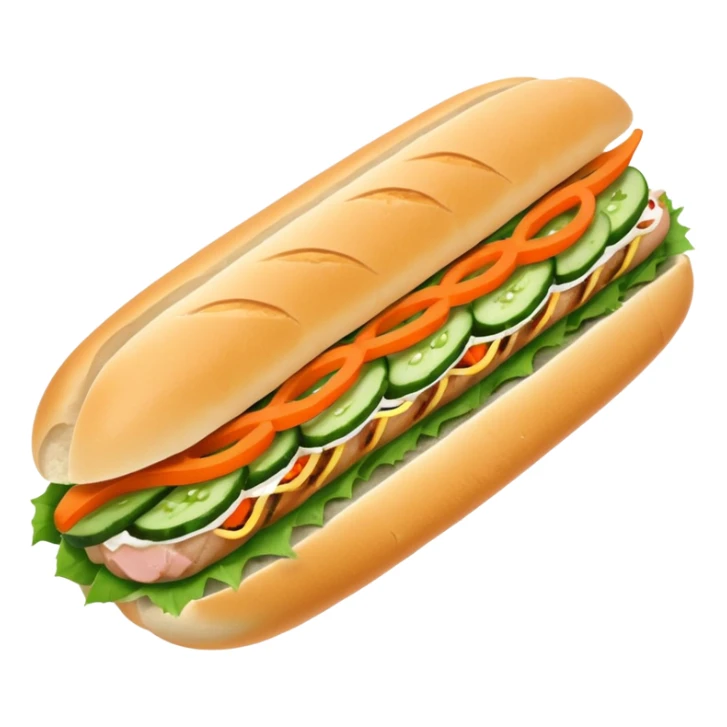 make it cute, chibitraditional banh mi with char grilled pork


    Very crusty baguette

    Mayo 

    Pickled carrot 

    Cucumber, coriander/cilantro, green onion, chilli 
 sticker