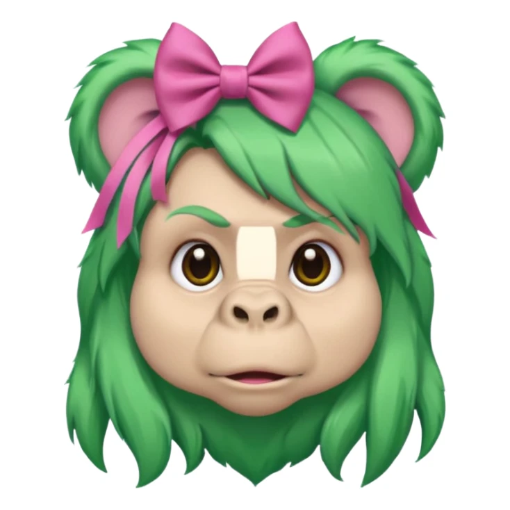 green haired gorilla head with pink hair bow, no text, slightly different expression sticker
