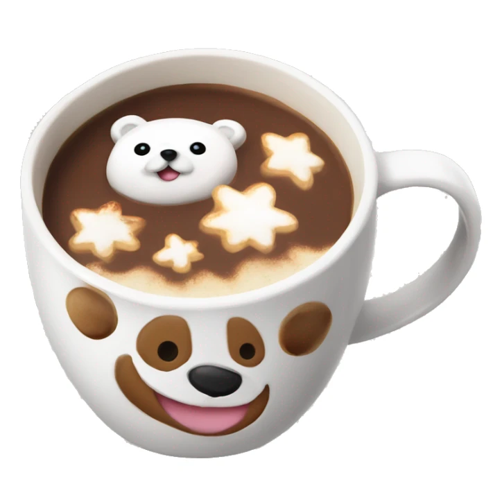 White mug with cute bear prints, hot choco with mallows on top sticker