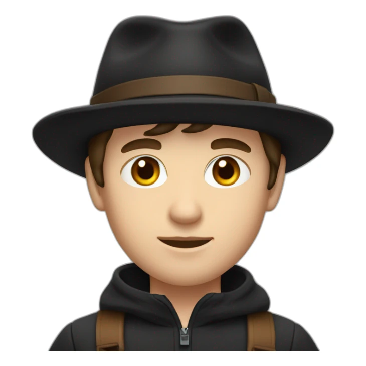 young white man with wool black hat and brown hair sticker