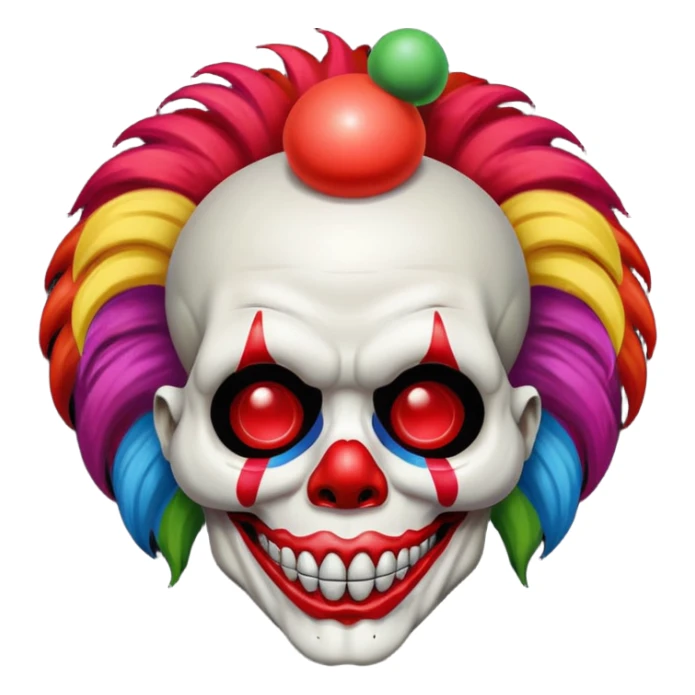 A skull with clown hair with a clown nose sticker