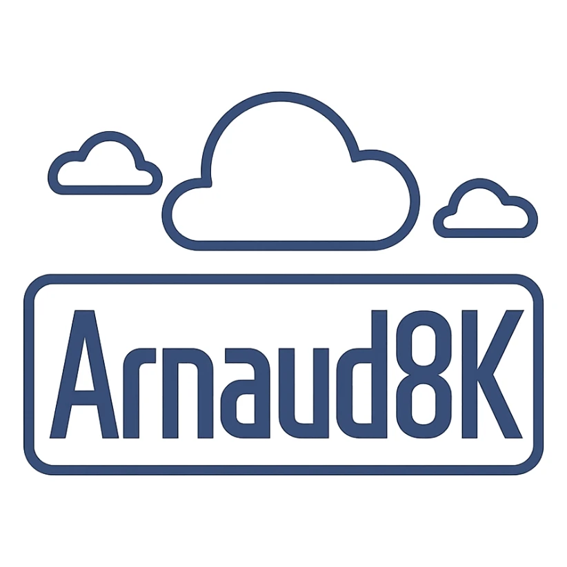 logo with 'Arnaud8K' in a sleek, geometric style, emphasizing professionalism and simplicity sticker