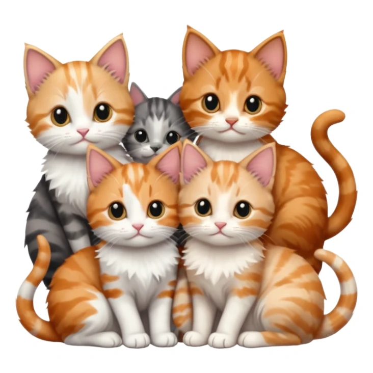 6 tiny kittens cuddling together all different colours, the first one is grey and white, the second is ginger and white and the third is brown tabby and white sticker