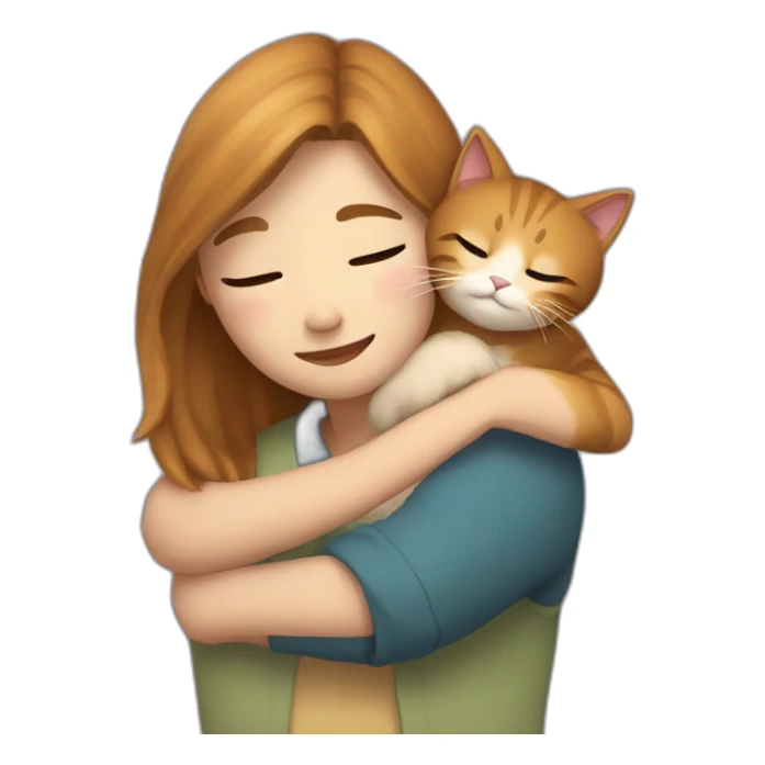 The cat hugs the girl sticker