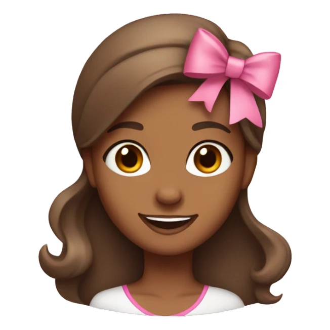 A brown girl with long wave hair smiling with a pink bow on her head sticker