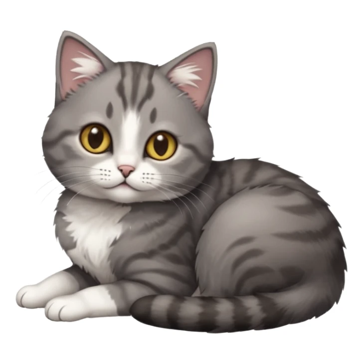 full body tiny short hair dark grey and white cat with hazel eyes lying down sticker
