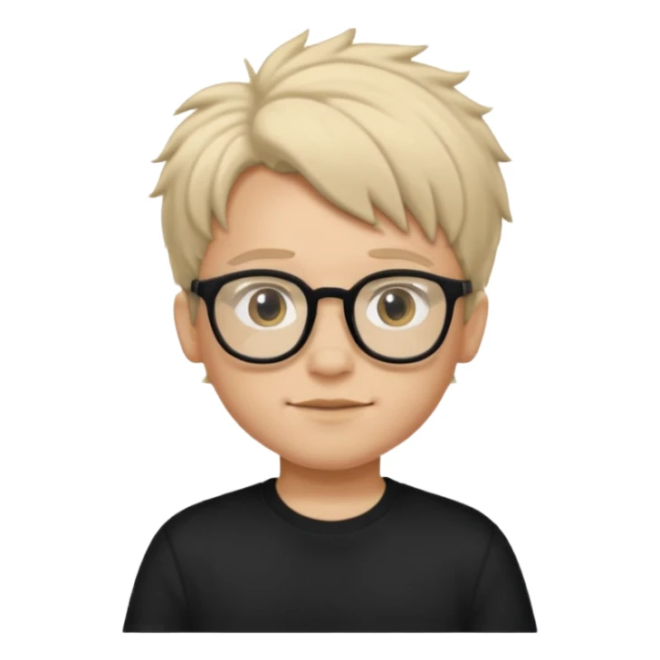  boy with freeform hair black t-shirt put a glasses sticker