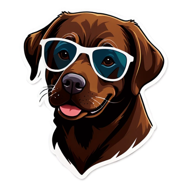 Dark brown Labrador retriever with sunglasses on sticker