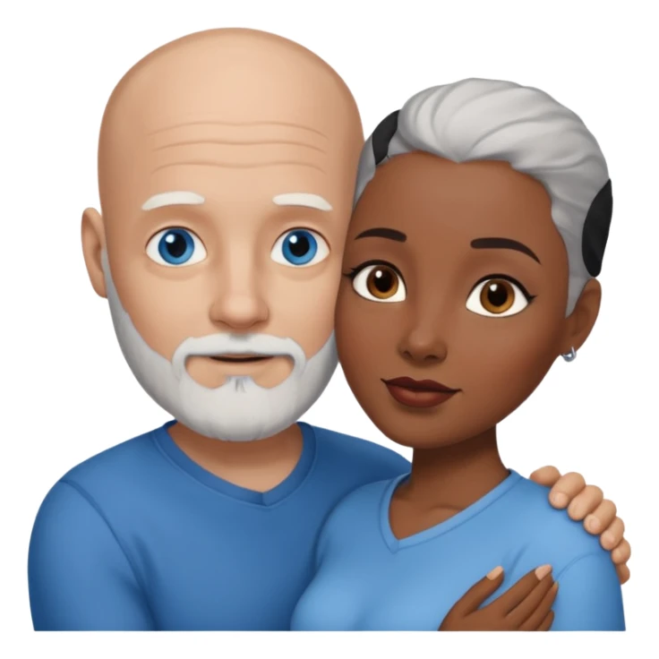 Talk bald white man with a white beard and blue eyes lovingly holding a black woman with brown eyes and grey hair sticker