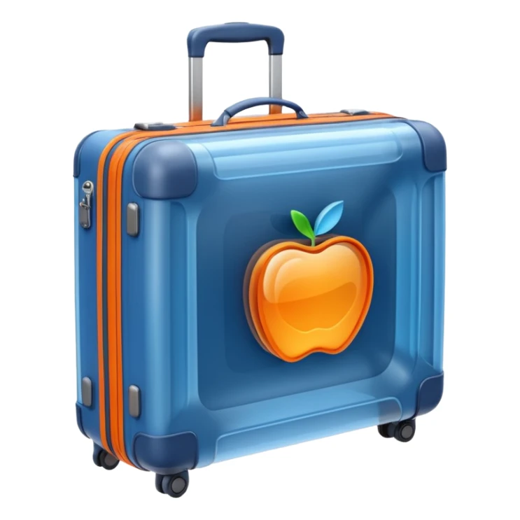3D render of Suitcase Scan, X-Ray imaging aesthetic, translucent materials showing internal structure, orange and blue airport security style scan of a bag, medical scan style, Apple emoji style, isolated on white background --v 6.0. sticker
