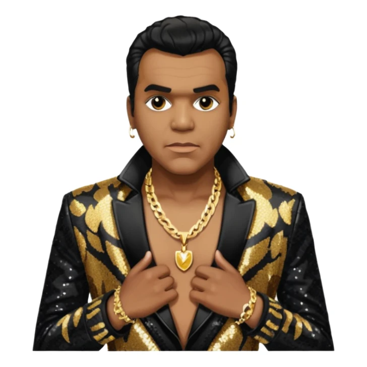 Ronald Isley with black sequin jacket, shirtless with necklace  sticker