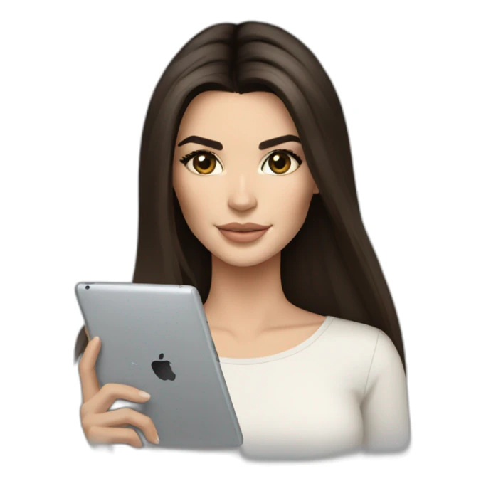brunette Kendall Jenner with long hair holding iPad sticker