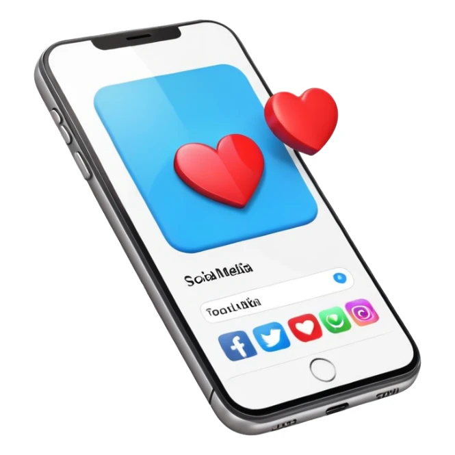  smartphone showing a colorful social media post with a heart and image icon sticker