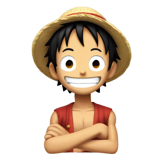 Luffy for one piece, smiling, looking down with his hand up sticker