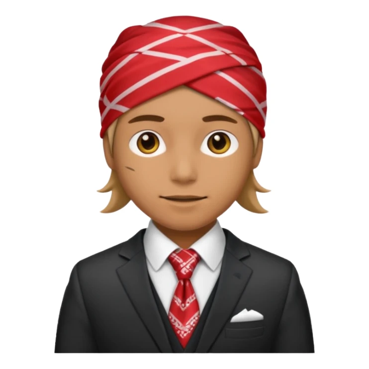 Character wearing a bandana and a suit sticker