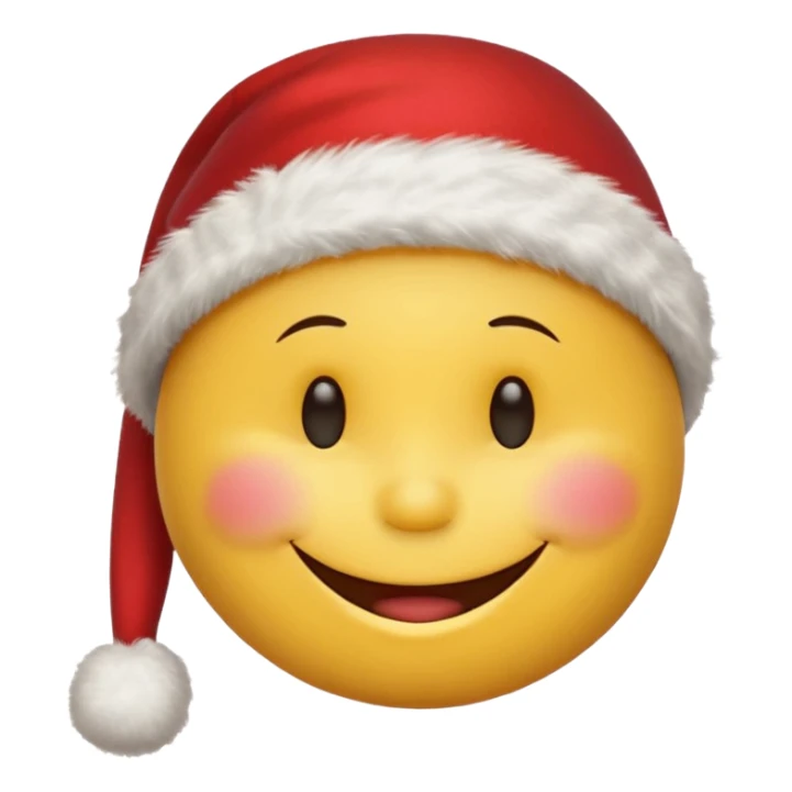 Smiley face smiles with closed eyes in a red Christmas hat sticker