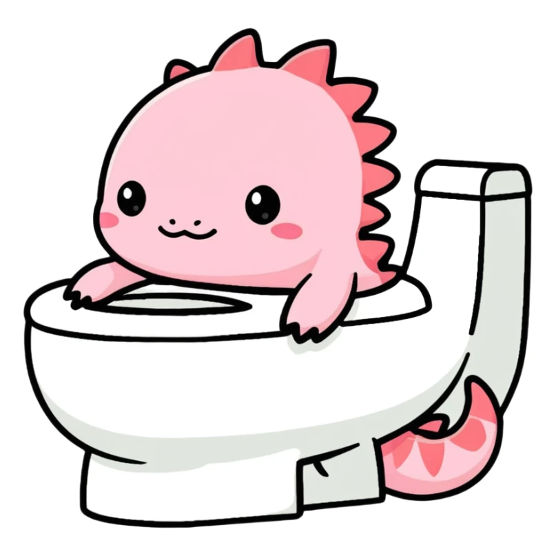 pink axolotl sitting on a white toilet simple style sticker