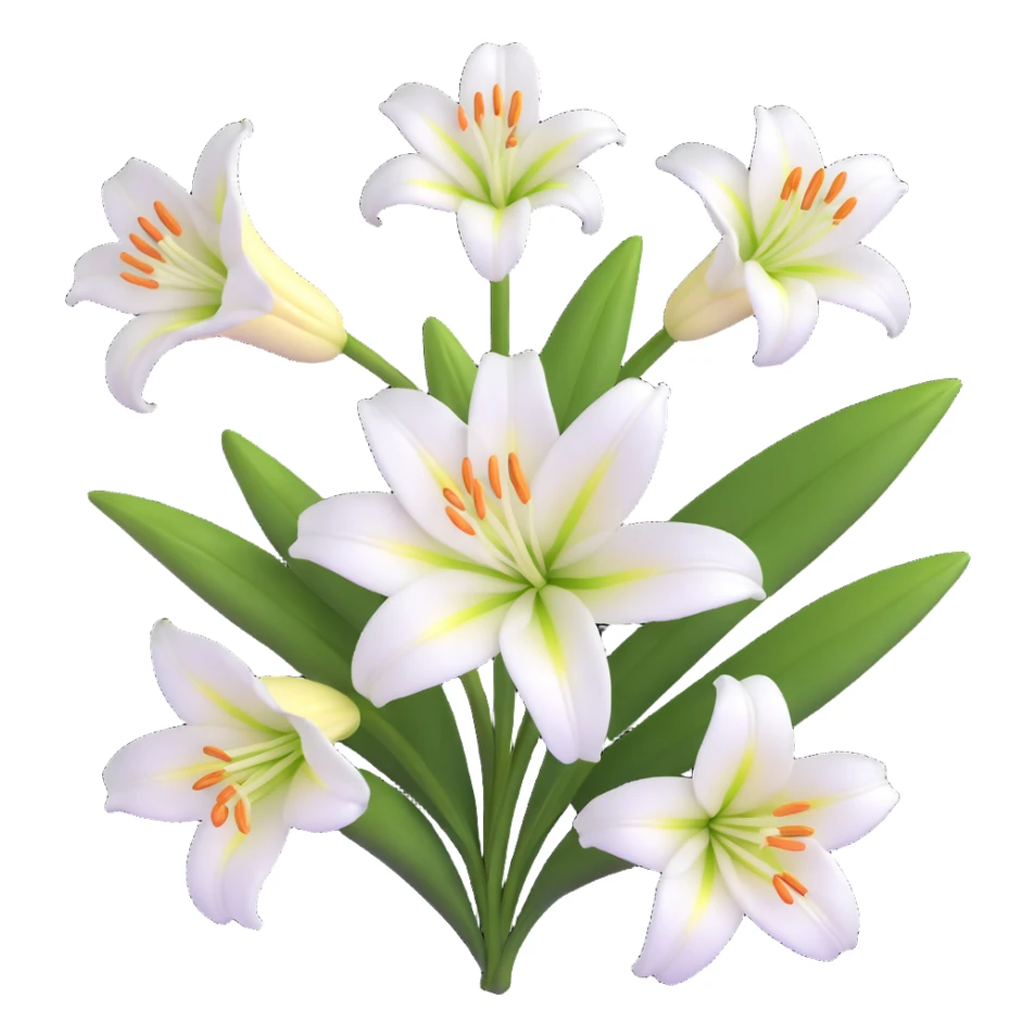 Detailed white lily flower with botanically correct six petals and six stamens, realistic appearance sticker