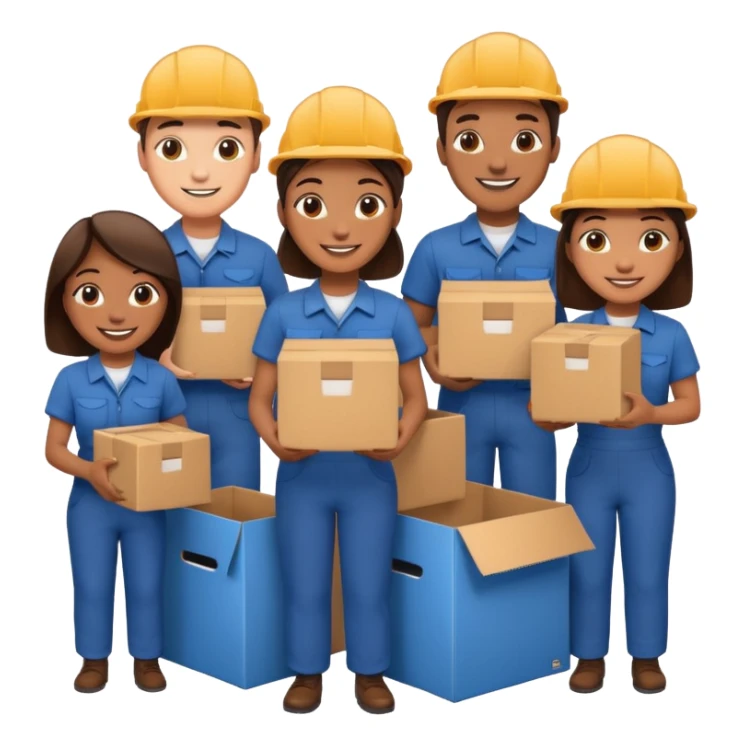 Generate a realistic emoji-style icon workers in a stoage room being efficient while packing sticker