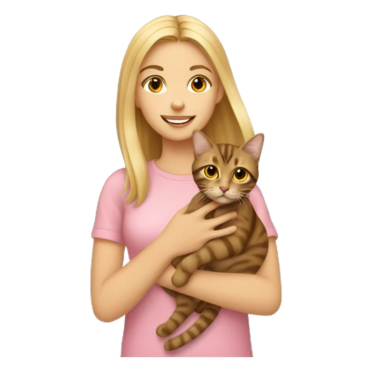 Blonde girl holding brown tabby cat sticker