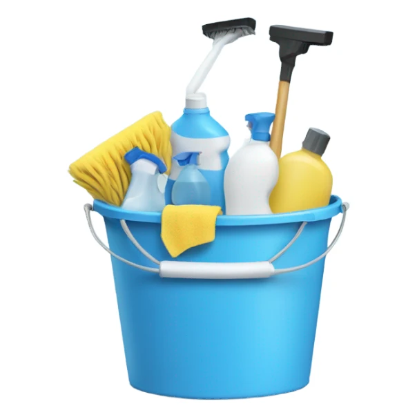 Bathroom Cleaning supplies in a bucket light blue  sticker