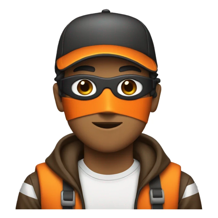men with orange cap with striped shirt and black mask ang brown pants  sticker