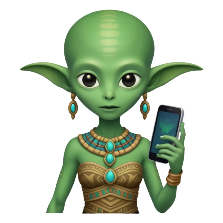 alien with mayan custome dress and smartphone sticker