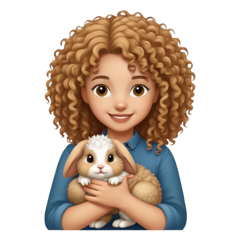 cute light skin curly haired girl holding a dwarf lionhead rabbit sticker