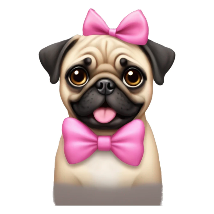 Pug with a pink bow on ear sticker