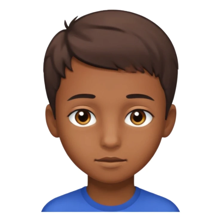 teenage boy with very short gradient hair, brown eyes and long sticker