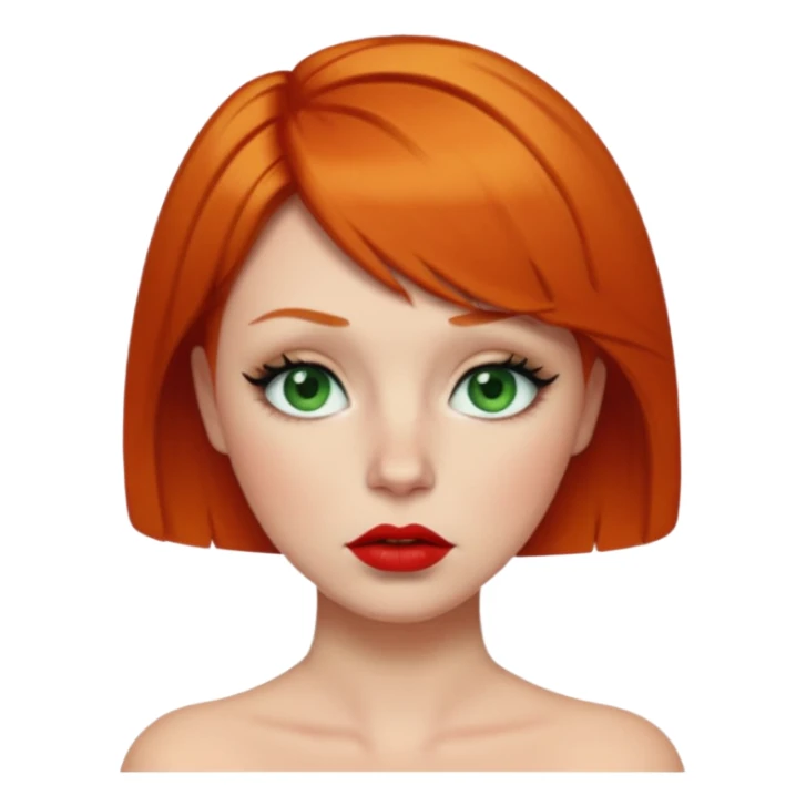 Short Ginger hair, green eyes, black long eye lashes large red lips White woman embarrassed sticker