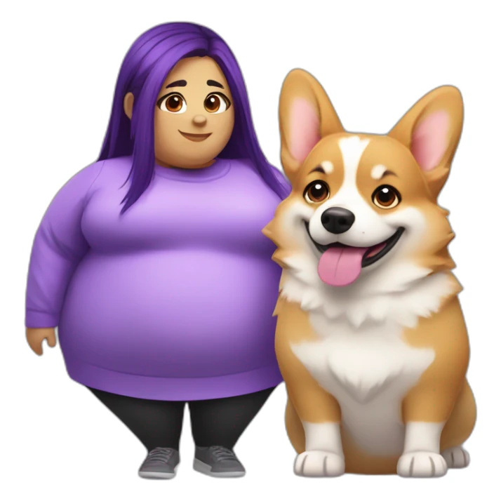 fat corgi and purple hair girl sticker