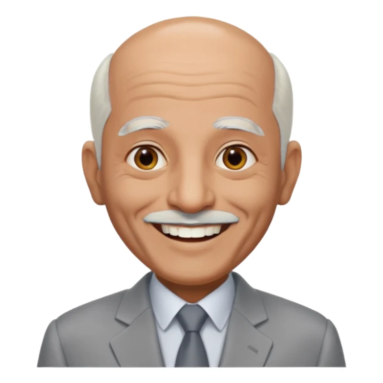 70 yr old man, almost bald, some white hair, pakistani, light grey business suit, big smile, dark skin, no moustache
 sticker