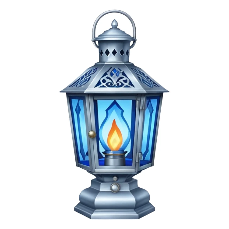 Silver diamond-shaped old antique lantern lamp with a blue flame inside it  sticker