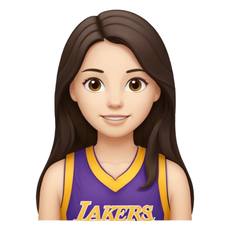 white happy long haired brunette girl in Laker's jersey sticker