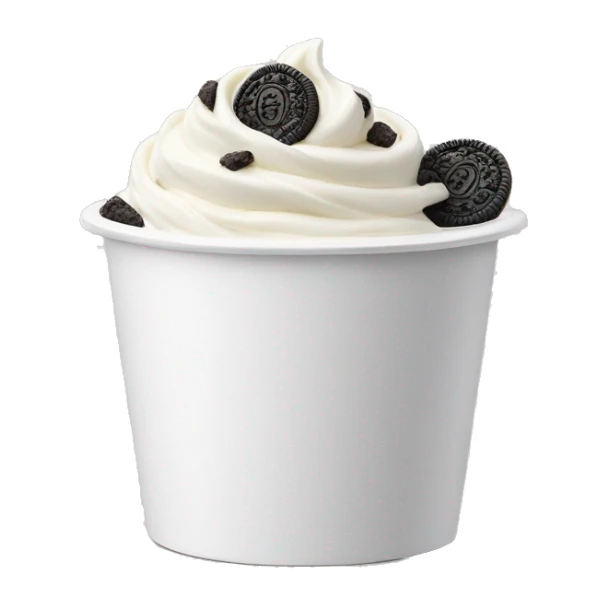 Vanilla mixed with Oreo chunks frozen yogurt in a white cup sticker