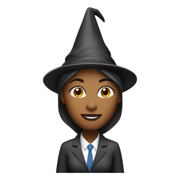 women in office with wizard hat sticker