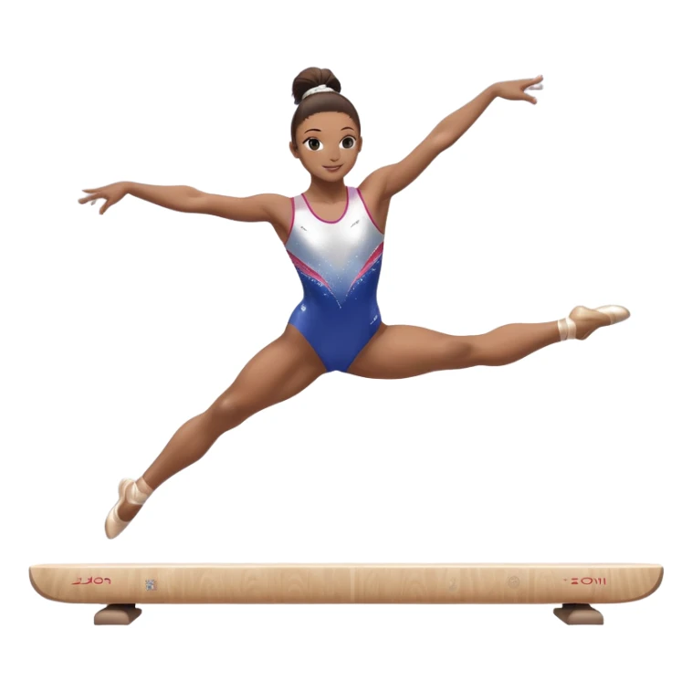 A gymnast performing a flawless routine on the balance beam, showcasing strength and grace. The scene captures the precise, elegant movement with perfect balance and form. The background features a gymnastics arena with vibrant lighting and cheering crowds, emphasizing athleticism and poise. sticker