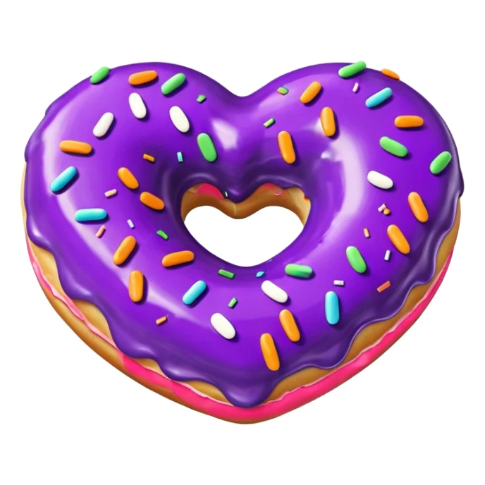 Realistic isolated heart shaped donut with purple color. sticker