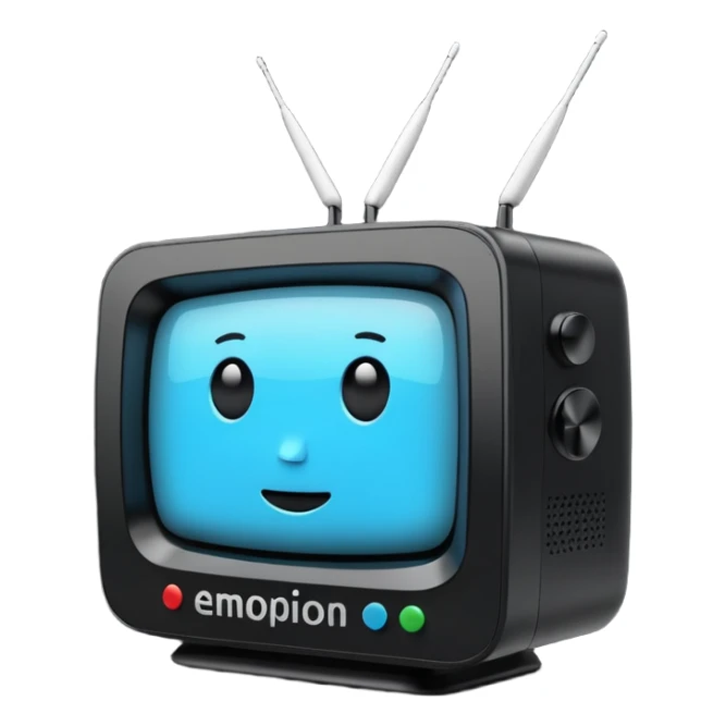 A simple 2d TV box facing the camera that has AI text. The TV has antennas on it. sticker