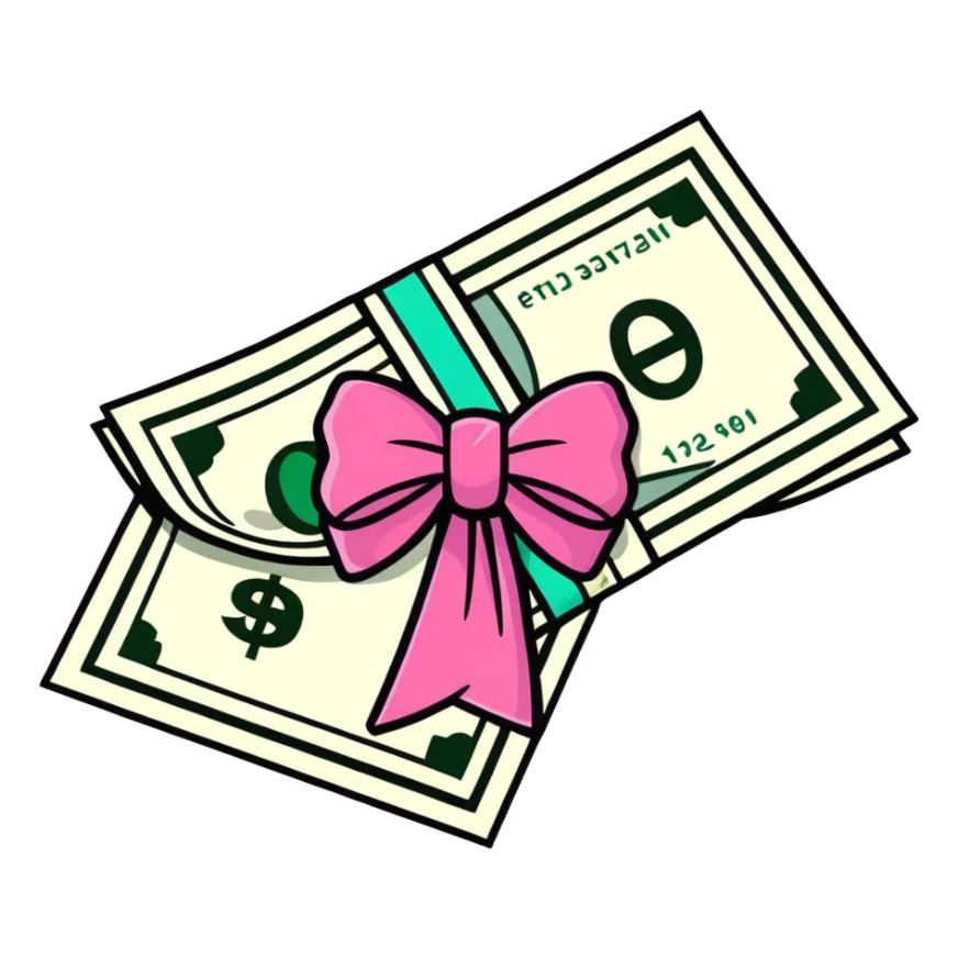 Money with a pink bow sticker