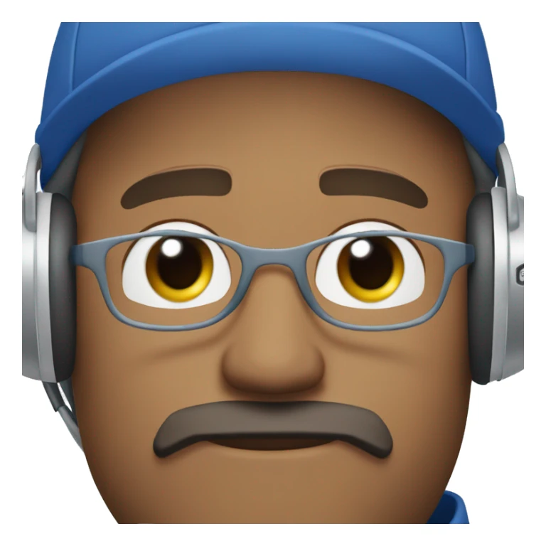 white man blue eyes with goatee and snapback, headphones on head sticker