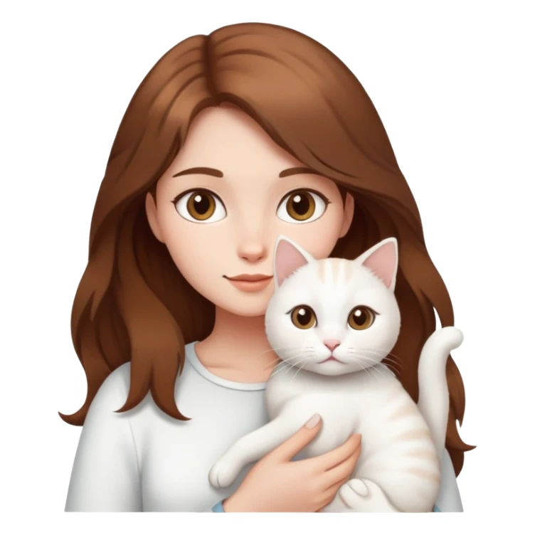 Brown hair girl holding a white cat sticker