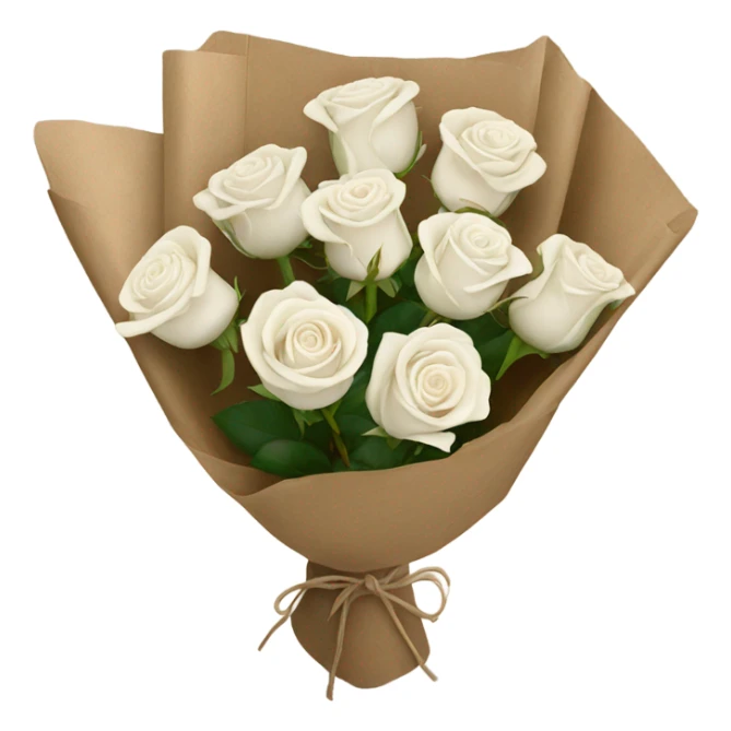 7 white roses small bouquet in brown paper sticker