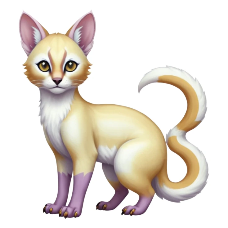 Colorful tropical pearly-albino-white iridescent glorious divine exotic cute cool beautiful shiny beautiful fantasy-caracal-civet-genet-sergal-vernid-Cacomistle-oncilla-animal-Fakémon-hybrid-fursona with tufted ears (full body) sticker