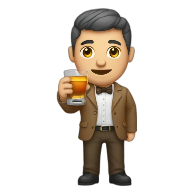 un hombre gordo con una copa de whiskey sticker