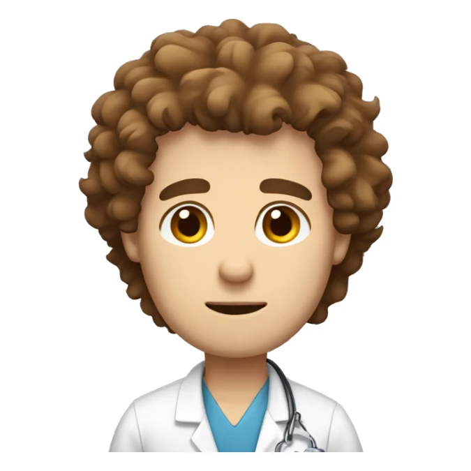 Veterinarian - male, handsome, brown fluffy hair, tired-looking, white  sticker
