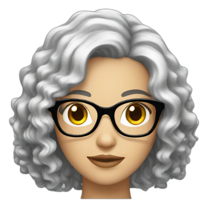 white woman with long curly black hair and glasses sticker